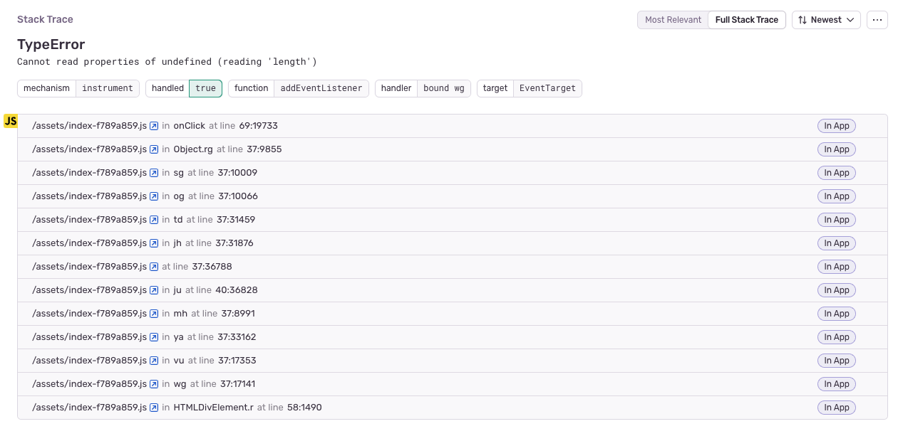 Sentry stack trace without source maps Sentry stack trace without source maps